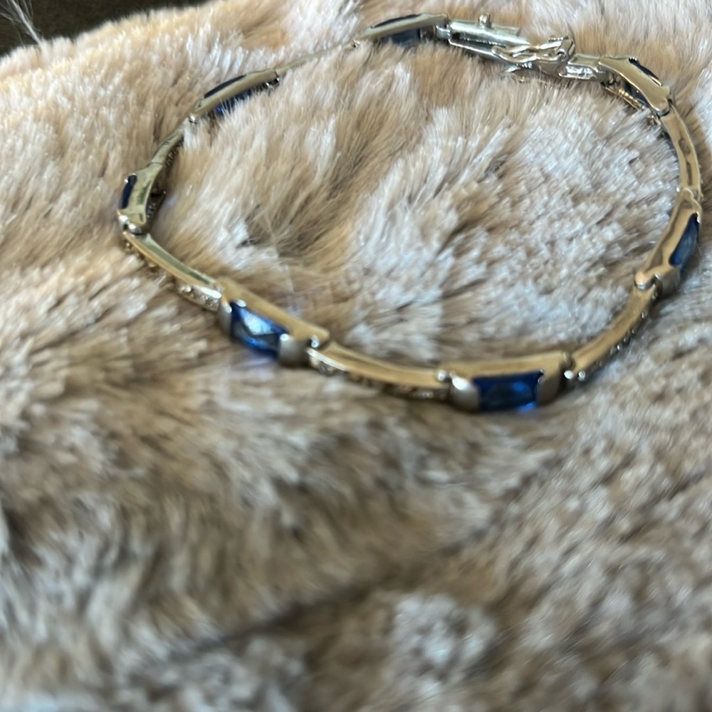Genuine 925 Sterling Silver and Blue Stone Tennis Bracelet - Picture 2 of 7